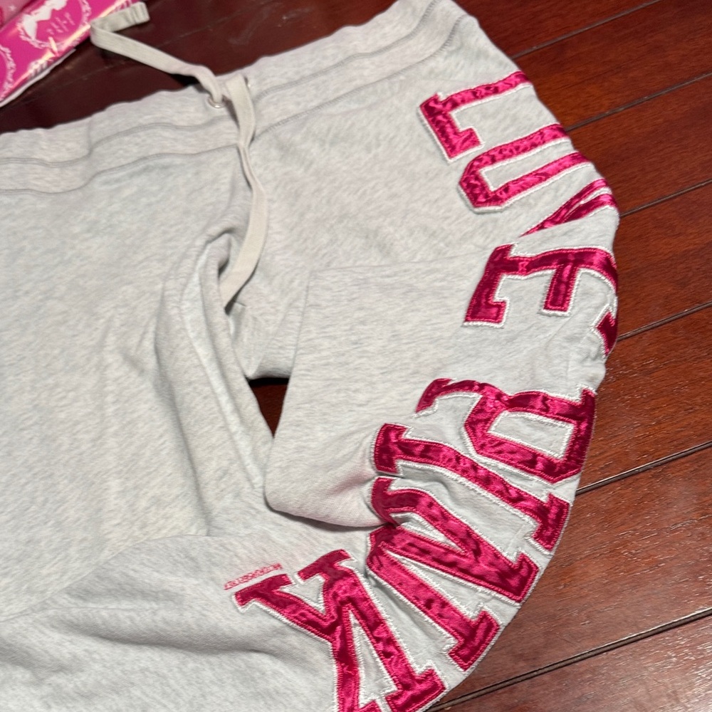 PINK Victoria's Secret Light Gray Joggers with Pink Lettering - Picture 2 of 4